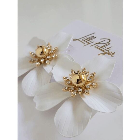 🤍🌺 LILLY PULITZER Oversized White Orchid Flower Earrings NEW WITH GIFT BAG - Picture 14 of 17